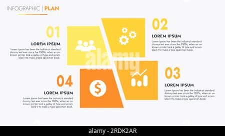 Infografik-Vorlage für Präsentationen und Funktionen Datenvisualisierung umfasst ein Prozessdiagramm mit Diagrammen, Schritten und Optionen. Stockfoto