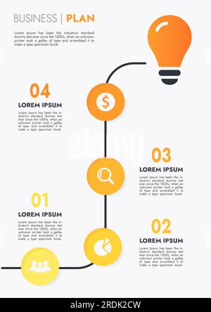 Infografik-Vorlage für Präsentationen und Funktionen Datenvisualisierung umfasst ein Prozessdiagramm mit Diagrammen, Schritten und Optionen. Stockfoto