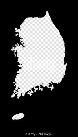 Schablonenkarte von Südkorea. Einfache und minimale transparente Karte von Südkorea. Schwarzes Rechteck mit ländlicher Schnittform. Stock Vektor
