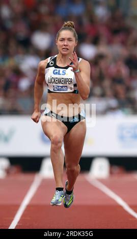 Kassel, Deutschland. 08. Juli 2023. firo : 8. Juli 2023, Leichtathletik, LA, DM 2023 in Kassel, Deutsche Meisterschaft 2023, 100 Meter Frauen, Frauen, Halbfinale, Gina LUCKENKEMPER, Kredit: dpa/Alamy Live News Stockfoto