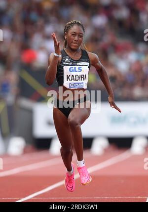 Kassel, Deutschland. 08. Juli 2023. firo : 8. Juli 2023, Leichtathletik, LA, DM 2023 in Kassel, Deutsche Meisterschaft 2023, 100 Meter Frauen, Halbfinale, Chelsea KADIRI/dpa/Alamy Live News Stockfoto