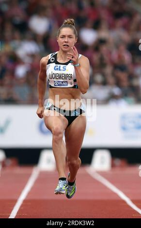 Kassel, Deutschland. 08. Juli 2023. firo : 8. Juli 2023, Leichtathletik, LA, DM 2023 in Kassel, Deutsche Meisterschaft 2023, 100 Meter Frauen, Frauen, Halbfinale, Gina LUCKENKEMPER, Kredit: dpa/Alamy Live News Stockfoto