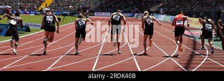 Kassel, Deutschland. 08. Juli 2023. firo: 8. Juli 2023, Leichtathletik, LA, DM 2023 in Kassel, Deutsche Meisterschaft 2023, allgemeiner Start, 100 Meter Männer Kredit: dpa/Alamy Live News Stockfoto