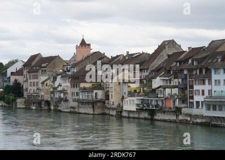 Die historische Altstadt von Rheinfelden in der Schweiz am Rhein. Stockfoto