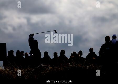 Wirral, England, am 21. Juli 2023. Hideki Matsuyama aus Japan am 2. Tag der British Open Golf Championship 2023 im Royal Liverpool Golf Club in Wirral, England, am 21. Juli 2023. Kredit: Koji Aoki/AFLO SPORT/Alamy Live News Stockfoto