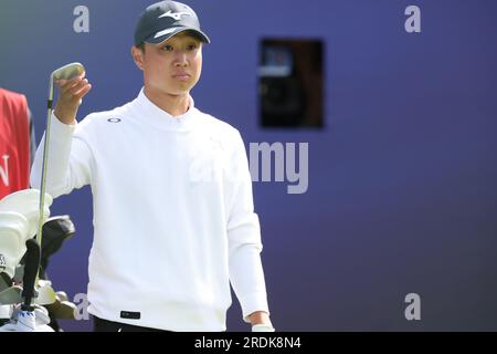 Wirral, England, am 21. Juli 2023. Japans Kensei Hirata am 2. Tag der British Open Golf Championship 2023 im Royal Liverpool Golf Club in Wirral, England, am 21. Juli 2023. Kredit: Koji Aoki/AFLO SPORT/Alamy Live News Stockfoto