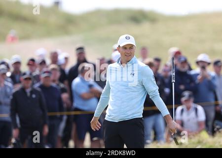 Wirral, England, am 21. Juli 2023. Jordan Spieth der USA am 2. Tag der British Open Golf Championship 2023 im Royal Liverpool Golf Club in Wirral, England, am 21. Juli 2023. Kredit: Koji Aoki/AFLO SPORT/Alamy Live News Stockfoto