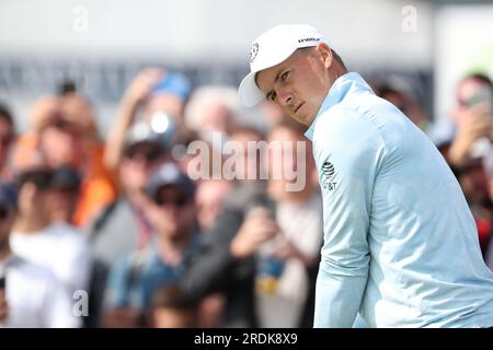 Wirral, England, am 21. Juli 2023. Jordan Spieth der USA am 2. Tag der British Open Golf Championship 2023 im Royal Liverpool Golf Club in Wirral, England, am 21. Juli 2023. Kredit: Koji Aoki/AFLO SPORT/Alamy Live News Stockfoto