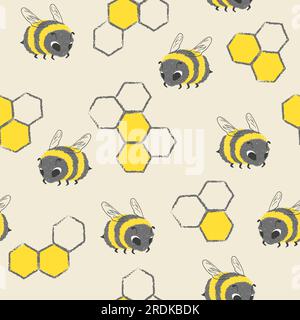 Nahtloses Muster mit süßen Bienen. Vektorhonig-Illustration. Stock Vektor