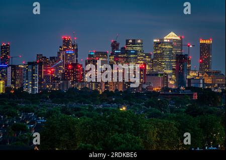 Blick auf Canary Wharf von East London, London Stockfoto