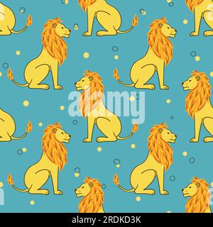 Seamless cute lion pattern. Vector background. Stock Vektor