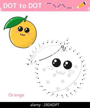 Zahlen Spiel Punkt zu Punkt. Spiel für Kinder. Süße Orange Stock Vektor