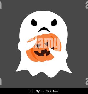 Süßer, weißer Geisterhalt Kürbis. Halloween-Cartoon-Figur. Flaches Design . Vector . Stock Vektor