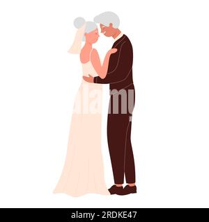 Hochzeit eines alten Paares. Hochzeitspartner tanzen, Liebesfeier Vektorbild Stock Vektor