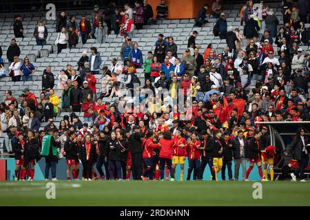 Auckland, Neuseeland. 22. Juli 2023. Auckland, Neuseeland, Juli 22. 2023: Nach dem Fußballspiel der FIFA Womens World Cup 2023 zwischen den USA und Vietnam im Eden Park in Auckland, Neuseeland, werden die Fans Vietnams gesehen. (Ane Frosaker/SPP) Kredit: SPP Sport Press Photo. Alamy Live News Stockfoto