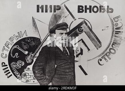Gustav Klutsis (1895-1938). Russisch-lettischer Künstler. "Die Alte Welt und die Welt wird neu erbaut", 1920. Foto der Photomontage, 11 x 16 cm. Stockfoto