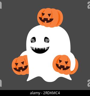 Süßer, weißer Geisterhalt Kürbis. Halloween-Cartoon-Figur. Flaches Design . Vector . Stock Vektor