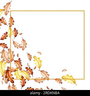 Ein Satz von Aquarellelementen. Herbstblätter aus Asche, Ahorn, Eiche. Helle Pilze. Süße, lustige Füchse. Geeignet zum Drucken von Grußkarten, Inv Stockfoto