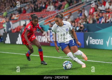 Lauren James #7 aus England schützt den Ball während der FIFA Women's World Cup 2023 Group D England Women vs Haiti Women im Suncorp Stadium, Brisbane, Australien, 22. Juli 2023 (Foto von Patrick Hoelscher/News Images) in, am 7./22. Juli 2023. (Foto: Patrick Hoelscher/News Images/Sipa USA) Stockfoto