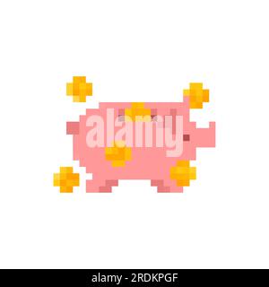 Piggy Bank Icon Pixel Art isoliert. Finanzsymbol verpixelt. 8-Bit-Zeichen für Banking-Anwendung Stock Vektor