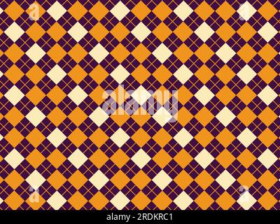 Orange Lila Weiß Argyle Style Checker Muster. Halloween Checker Hintergrund Stock Vektor