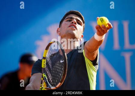 21. Juli 2023, Nizza, Provence-Alpes-CÃ d'Azur, FRANKREICH: CARLOS ALCARAZ aus Spanien während des Hopman-Pokals 2023, ITF World Mixed Team Championships am 21. Juli 2023 im Nice Lawn Tennis Club in Nizza, Frankreich (Kreditbild: © Emilie Lohmann/ZUMA Press Wire) REDAKTIONELLER GEBRAUCH! Nicht für den kommerziellen GEBRAUCH! Stockfoto