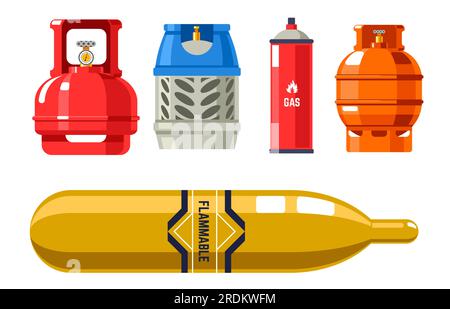 Tanks und Flaschen mit Gas- und Petroleumvektor Stock Vektor