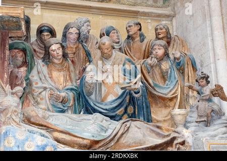 La Dormition de la Vierge, der Tod der Skulptur der Jungfrau, Fécamp Abtei der heiligen Dreifaltigkeit Stockfoto