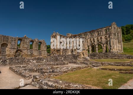 Die zerstörte Zisterzienserabtei Rievaulx in North Yorkshire, Großbritannien Stockfoto