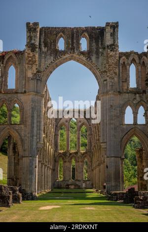 Die zerstörte Zisterzienserabtei Rievaulx in North Yorkshire, Großbritannien Stockfoto