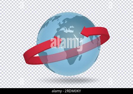 Ein runder roter Pfeil um den Planeten Erde. Infografik für Unternehmen. Konzept für Investitionen und Finanzwachstum. Börsennachrichten impu Stock Vektor