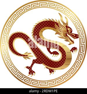 Jahr des Drachen Vektor Zodiac-Symbolstempel im chinesischen Stil isoliert auf weißem Hintergrund. Stock Vektor