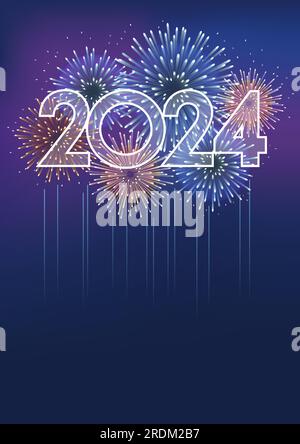 Das Jahr-2024-Logo Und Feuerwerk Mit Textbereich. Vektorbild zur Feier des Neujahrs. Stock Vektor