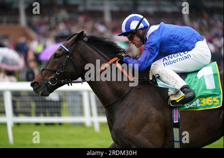 Al Aasy fuhr mit Jockey Jim Crowley nach Hause, um beim Weatherbys Super Sprint Day auf der Rennbahn Newbury, Berkshire, die bet365 Einsätze zu gewinnen. Bilddatum: Samstag, 22. Juli 2023. Stockfoto