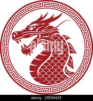 Jahr des Drachen Vektor Zodiac-Symbolstempel im chinesischen Stil isoliert auf weißem Hintergrund. Stock Vektor
