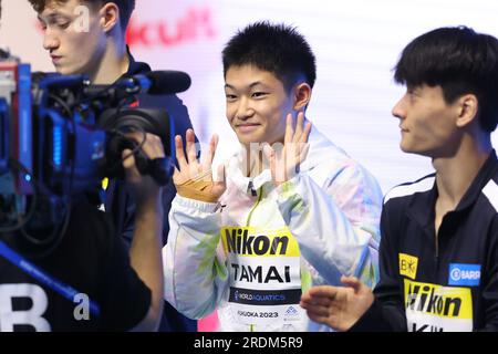 Fukuoka, Japan. 22. Juli 2023. Rikuto Tamai (JPN) Tauchen : World Aquatics Championships Fukuoka 2023 Rundenfinale der 10m. Plattform für Männer im Präfekturpool Fukuoka in Fukuoka, Japan . Kredit: YUTAKA/AFLO SPORT/Alamy Live News Stockfoto