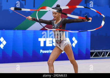 Mailand, Italien. 22. Juli 2023. Mediolanum Forum, Mailand, Italien, 22. Juli 2023, RAFFAELI Sofia (ITA) während der Rhythmic Gymnastics - World Cup - Gymnastics Credit: Live Media Publishing Group/Alamy Live News Stockfoto