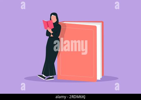 Eine Figur, die eine arabische Frau auf einem großen Buch liest und steht. Kluge Schülerin, die in der Bibliothek lernt und lernt. Bildung und intellektuelle ma Stockfoto