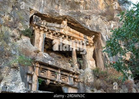 Amyntas Felsengräber im antiken Telmessos, in Fethiye Türkei Stockfoto