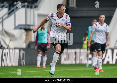 Derby, Großbritannien. 22. Juli 2023. Verteidiger von Derby County Craig Forsyth beim Spiel Derby County FC gegen Stoke City FC Craig Forsyth Testimonial im Pride Park Stadium, Derby, Großbritannien, am 22. Juli 2023 Credit: Every Second Media/Alamy Live News Stockfoto