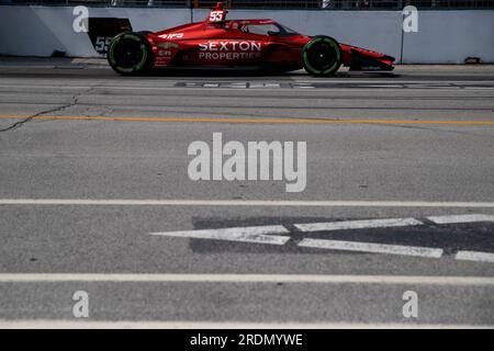 Toronto, ON, Kanada. 14. Juli 2023. Juli 14, 2023-Toronto, ON: BENJAMIN PEDERSEN (R) (55) aus Kopenhagen, Dänemark fährt während des Trainings für die Honda Indy Toronto auf dem Ausstellungsgelände in Toronto auf der Rennstrecke. (Kreditbild: © Walter G. Arce Sr./ZUMA Press Wire) NUR REDAKTIONELLE VERWENDUNG! Nicht für den kommerziellen GEBRAUCH! Stockfoto