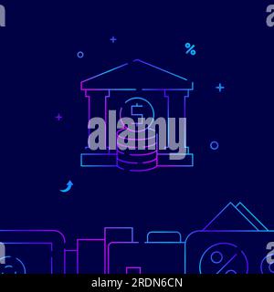 Bank, Money Store Building Gradient Liniensymbol, einfache Illustration auf dunkelblauem Hintergrund, Bank- und geldbezogener unterer Rand. Stock Vektor
