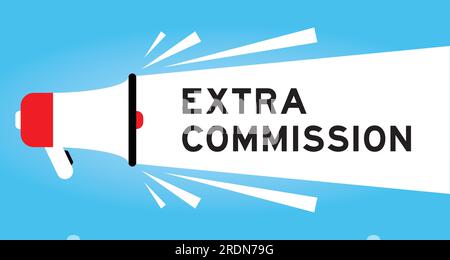 Farbiges Megafon-Symbol mit Wort „zusätzliche provision“ in weißem Banner auf blauem Hintergrund Stock Vektor