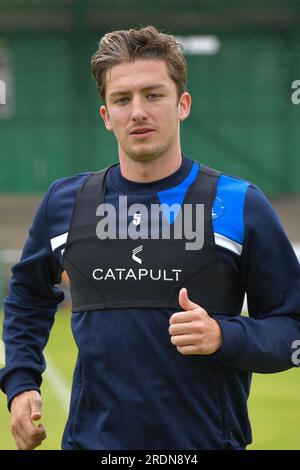 Blyth, Großbritannien. 22. Juli 2023 Alex Lacey von Hartlepool United während des Vorsaison-Freundschaftsspiels zwischen Blyth Spartans AFC und Hartlepool United im Croft Park, Blyth, am Samstag, den 22. Juli 2023. (Foto: Scott Llewellyn | MI News) Guthaben: MI News & Sport /Alamy Live News Stockfoto