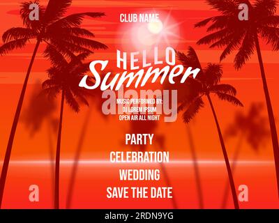 Sonnenuntergang mit Blick auf das Meer, Palmen, Meer, Horizont-Banner Stock Vektor