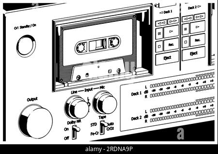 Stilisierte Vektordarstellung eines Kassettendecks einer Nahaufnahme eines Kassettenrekorders Stock Vektor