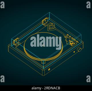 Stilisierte Vektordarstellung eines isometrischen Blueprint von Plattenvinyl Stock Vektor