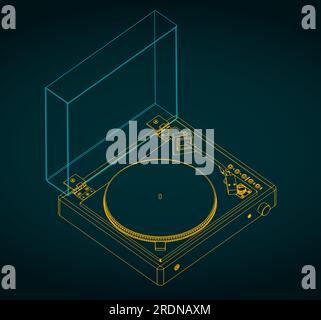 Stilisierte Vektordarstellung eines isometrischen Blueprint von Plattenvinyl Stock Vektor