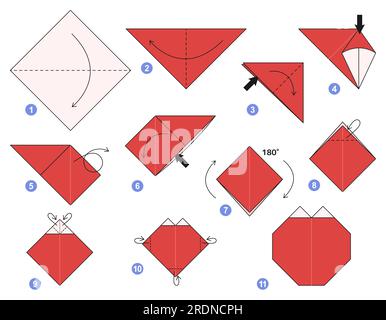 Origami-Tutorial für Kinder. Origami, süße Tomate. Stock Vektor
