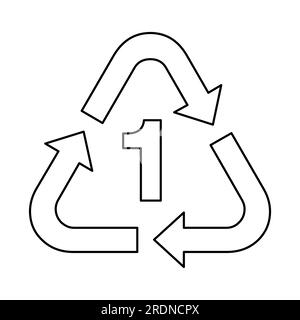 Kunststoff-Recycling-Symbol PET 1 auf weißem Hintergrund Stock Vektor